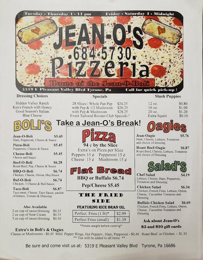 Jean-O's Pizzeria Menu image 1